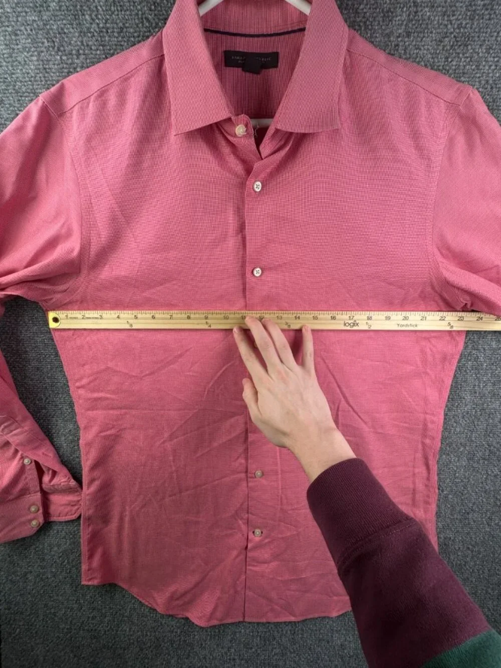 Banana Republic Button Up Shirt Red Non Iron Slim Fit 16 16.5 Large Long Sleeve